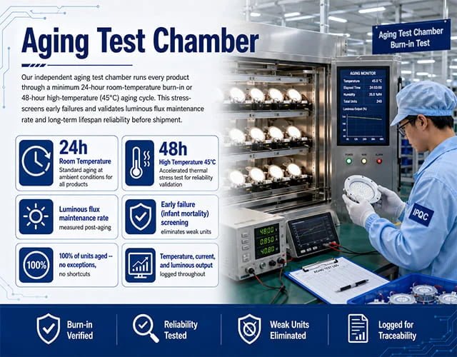 Upward Lighting aging test chamber with LED products under burn-in testing