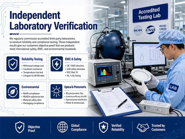 Third-party laboratory reliability testing for Upward Lighting products