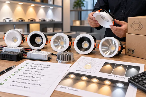 LED downlight brand quality comparison for drivers heat management and batch consistency