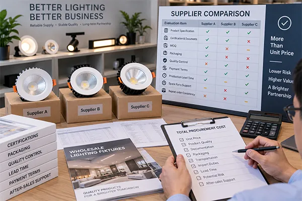 Wholesale lighting fixtures total procurement cost comparison Comparing wholesale lighting fixtures by quality compliance packaging and lead time