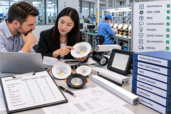 Screening LED lighting manufacturers in China with samples specifications and quality control checklist