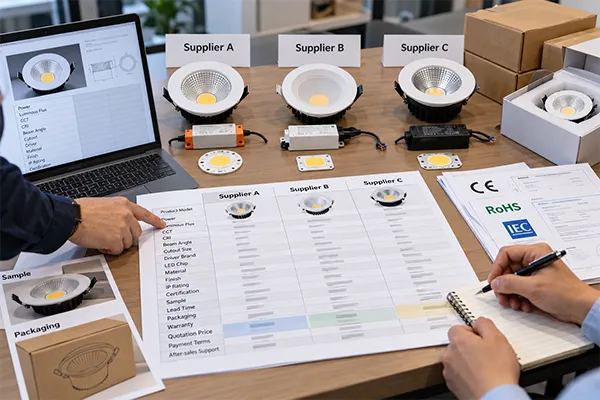 Comparing LED lighting manufacturer suppliers in China quotations and samples