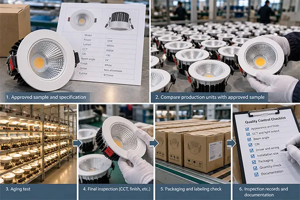 High-end LED downlights bulk order quality control aging test and final inspection