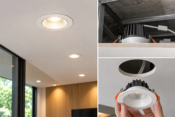 Recessed Downlights in a Ceiling recessed downlights installed in suspended ceiling with cut out