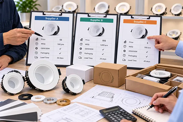 Comparing LED downlight manufacturer in China price MOQ and OEM options