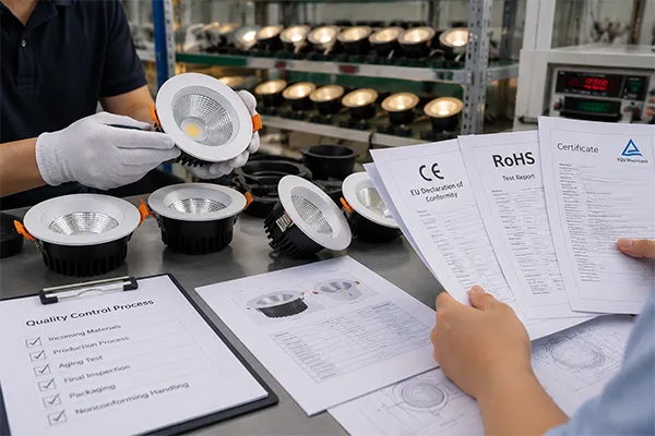 LED downlight manufacturer quality control and certification document review