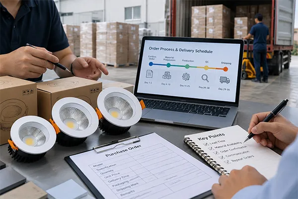 LED downlight manufacturer managing delivery lead times and repeat orders