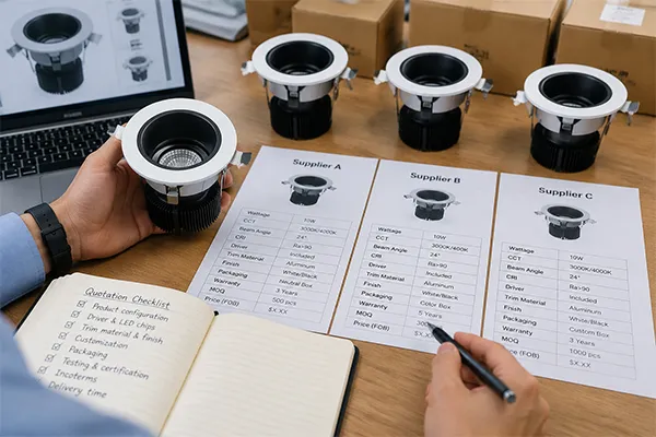 Comparing LED downlight supplier quotations in China