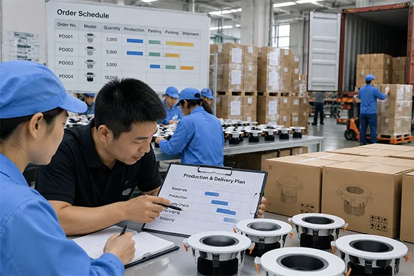 LED downlight suppliers in China planning production and shipment