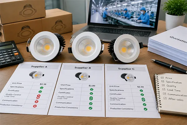 LED downlight manufacturers comparing price quality and delivery risk