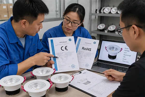 Professional LED downlight factory compliance document review for export markets