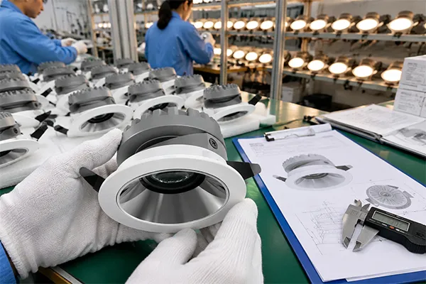 China LED downlight manufacturer production and quality control evidence