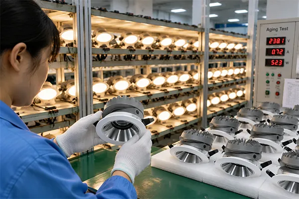 China LED downlight manufacturer 100 percent aging test and final inspection