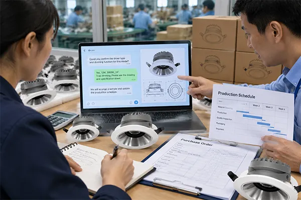 China LED downlight manufacturer order communication and delivery planning