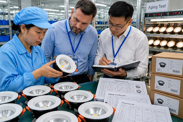 LED Downlight Batch Traceability Audit LED downlight factory audits checking batch traceability and aging test records