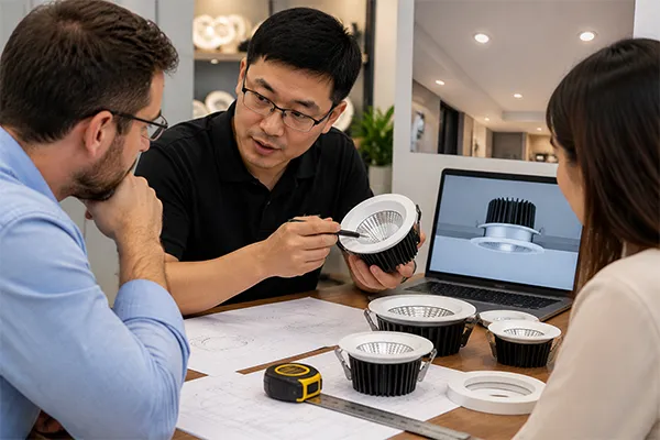 LED downlight manufacturer reviewing ceiling cutout and installation requirements