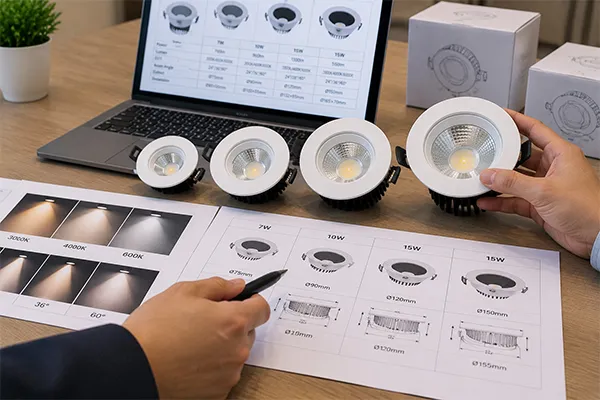 LED downlight suppliers comparing cutout size beam angle and color temperature