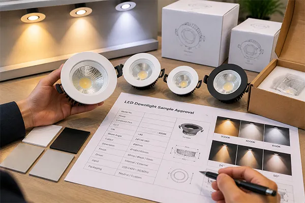 LED downlight suppliers sample approval for color temperature finish and packaging