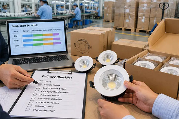 LED downlight suppliers managing packaging production schedules and pre shipment confirmation