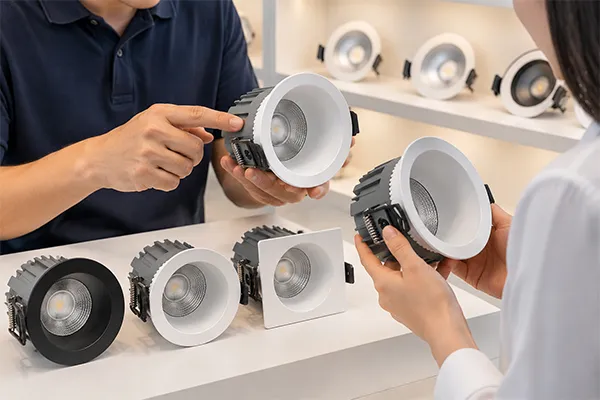 LED downlight manufacturers reviewing product specifications for wholesale buyers