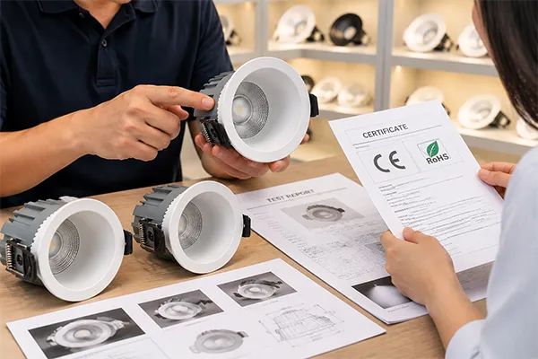 LED downlight manufacturers sample testing and compliance document verification