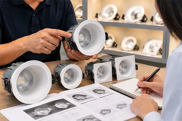 LED downlight manufacturers discussing OEM ODM wholesale supply terms
