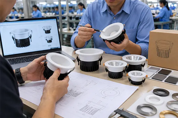 OEM customization process at a China LED downlight factory