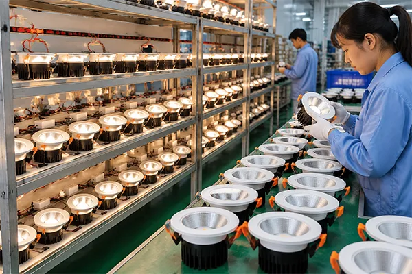 China LED downlight factory aging test and pre-shipment inspection
