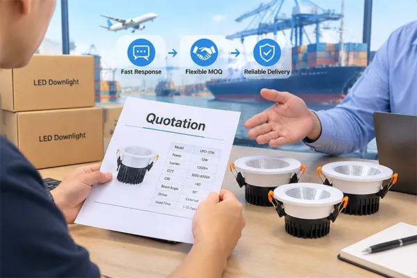 China LED downlight factory supply chain coordination and export delivery